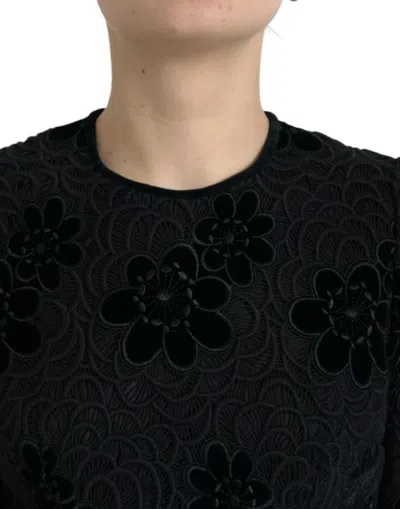 Dolce & Gabbana Black Floral Lace Cotton Bodycon Dress In Black