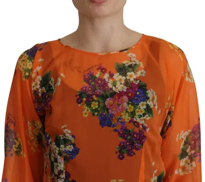 Dolce & Gabbana Orange Floral Print Long Sleeve Blouse In Orange