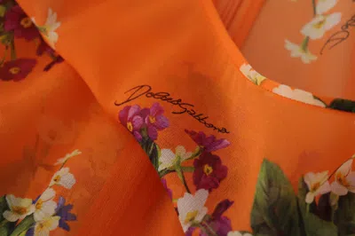 Dolce & Gabbana Orange Floral Print Long Sleeve Blouse In Orange