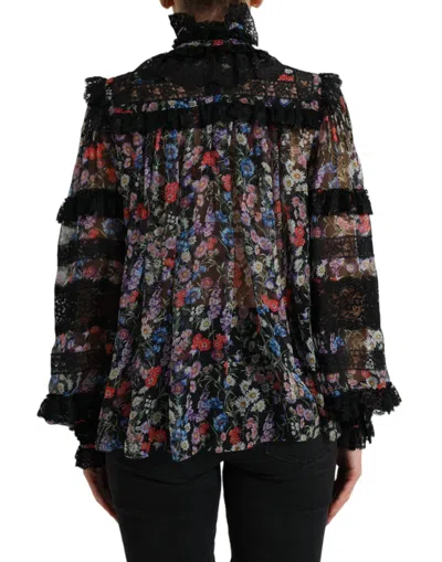 Dolce & Gabbana Black Floral Print Long Sleeves Blouse Top In Black