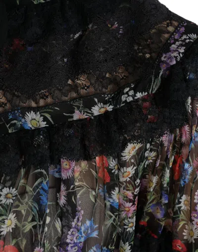 Dolce & Gabbana Black Floral Print Long Sleeves Blouse Top In Black