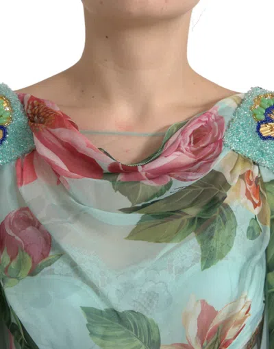 Dolce & Gabbana Blue Floral Print Tiered Long Maxi Dress In Green