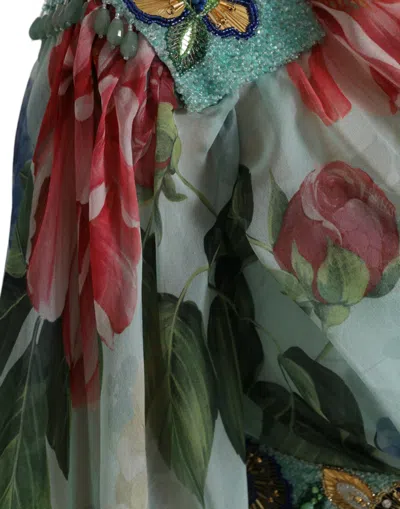 Dolce & Gabbana Blue Floral Print Tiered Long Maxi Dress In Green