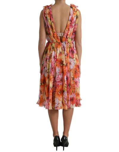 Dolce & Gabbana Multicolor Sunflower Print Silk Midi Dress In Multi