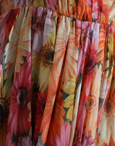 Dolce & Gabbana Multicolor Sunflower Print Silk Midi Dress In Multi