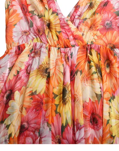 Dolce & Gabbana Multicolor Sunflower Print Silk Midi Dress In Multi
