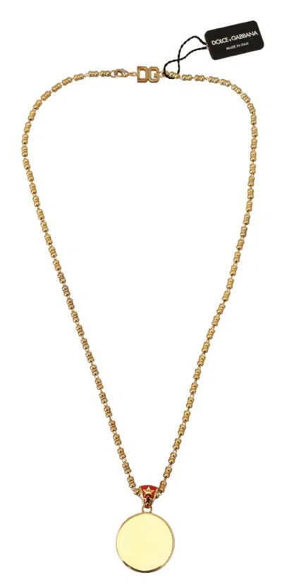Dolce & Gabbana Gold Brass Chain Super Pig Pendant Logo Necklace In Gold