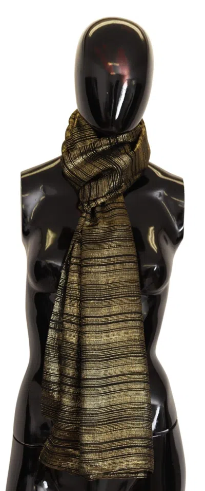 Dolce & Gabbana Metallic Gold Silk Stretch Shawl Wrap Scarf In Brown