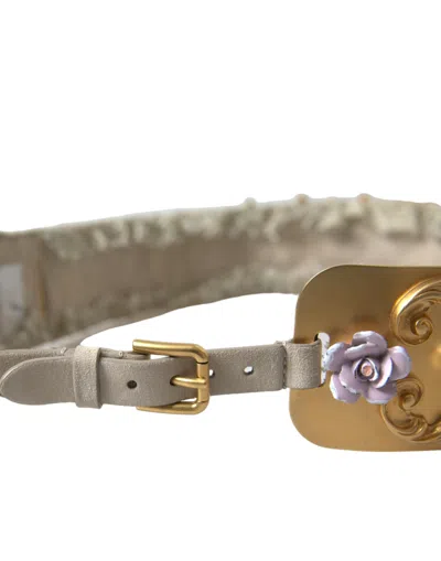 Dolce & Gabbana Gold Brass Faux Pearl Floral Embellished Belt In Gold