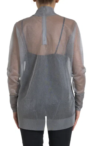 Dolce & Gabbana Gray Mesh Turtleneck Long Sleeve Blouse Top In Gray