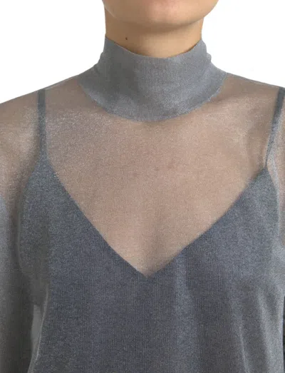 Dolce & Gabbana Gray Mesh Turtleneck Long Sleeve Blouse Top In Gray