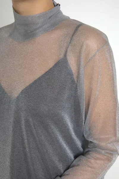 Dolce & Gabbana Gray Mesh Turtleneck Long Sleeve Blouse Top In Gray