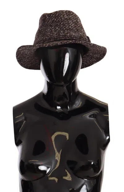 Dolce & Gabbana Gray Melange Blended Textured Tweed Hat In Brown