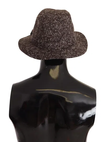 Dolce & Gabbana Gray Melange Blended Textured Tweed Hat In Brown