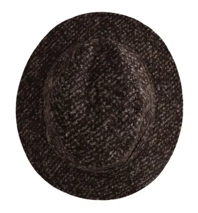 Dolce & Gabbana Gray Melange Blended Textured Tweed Hat In Brown