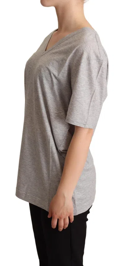 Dolce & Gabbana Gray Solid 100% Cotton V-neck Top T-shirt In Gray