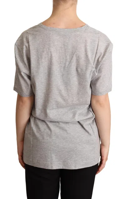 Dolce & Gabbana Gray Solid 100% Cotton V-neck Top T-shirt In Gray