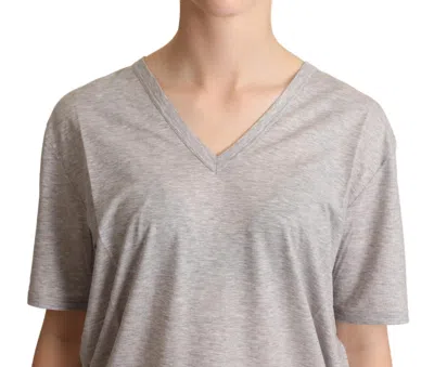 Dolce & Gabbana Gray Solid 100% Cotton V-neck Top T-shirt In Gray