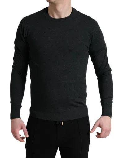 Dolce & Gabbana Dark Gray Wool Crew Neck Pullover Sweater In Black