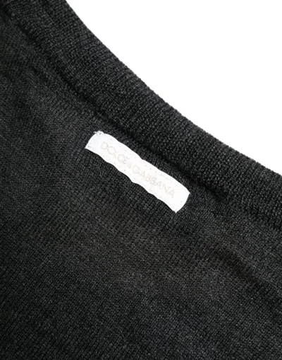 Dolce & Gabbana Dark Gray Wool Crew Neck Pullover Sweater In Black