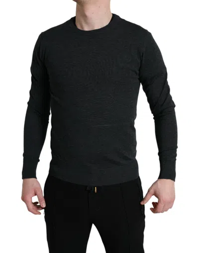 Dolce & Gabbana Dark Gray Wool Crew Neck Pullover Sweater In Black