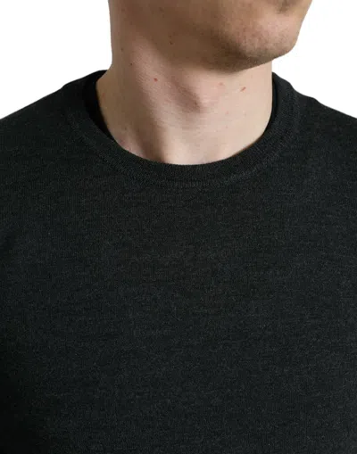 Dolce & Gabbana Dark Gray Wool Crew Neck Pullover Sweater In Black