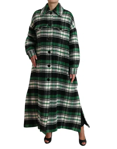Dolce & Gabbana Elegant Green Plaid Long Coat In Green