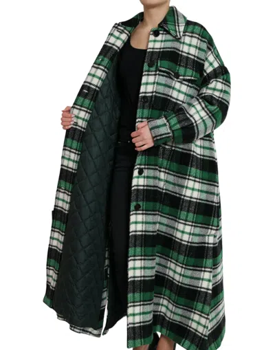Dolce & Gabbana Elegant Green Plaid Long Coat In Green