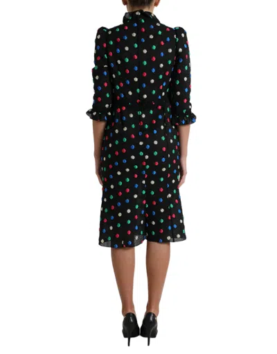 Dolce & Gabbana Black Polka Dot Ruffle Cotton Midi Dress In Black