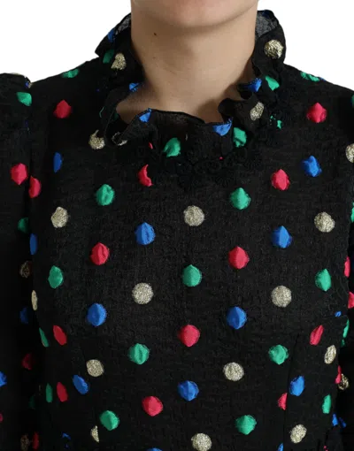 Dolce & Gabbana Black Polka Dot Ruffle Cotton Midi Dress In Black