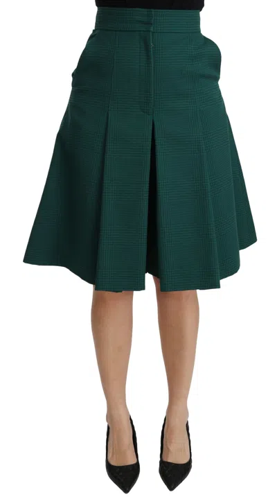 Dolce & Gabbana Green Pleated A-line High Waist Cotton  Skirt In Green