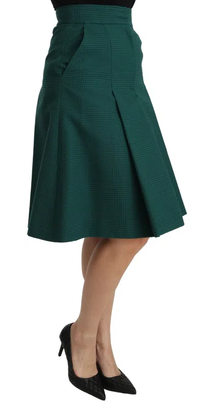 Dolce & Gabbana Green Pleated A-line High Waist Cotton  Skirt In Green