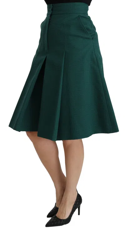 Dolce & Gabbana Green Pleated A-line High Waist Cotton  Skirt In Green