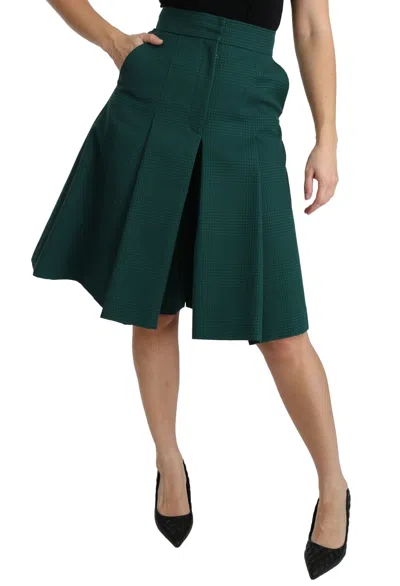 Dolce & Gabbana Green Pleated A-line High Waist Cotton  Skirt In Green