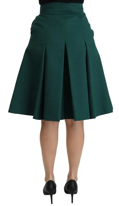 Dolce & Gabbana Green Pleated A-line High Waist Cotton  Skirt In Green