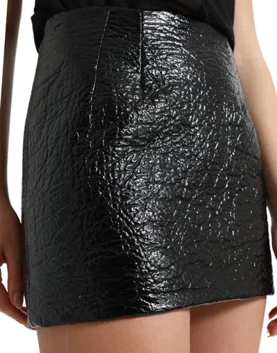 Dolce & Gabbana Black Cotton High Waist Fitted Mini Skirt In Black