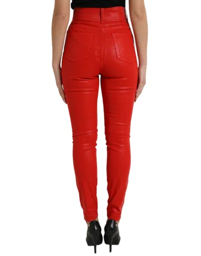 Dolce & Gabbana Red Cotton High Waist Skinny Denim Jeans In Red