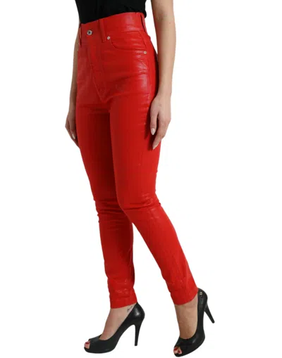 Dolce & Gabbana Red Cotton High Waist Skinny Denim Jeans In Red