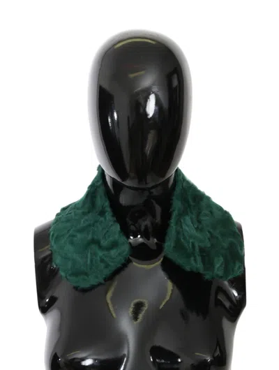 Dolce & Gabbana Green Fur Shoulder Collar Wrap Lambskin Scarf In Green