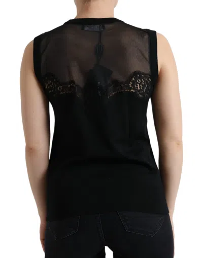 Dolce & Gabbana Black Cashmere Lace Trim Sleeveless Tank Top In Black