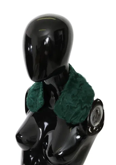 Dolce & Gabbana Green Fur Shoulder Collar Wrap Lambskin Scarf In Green