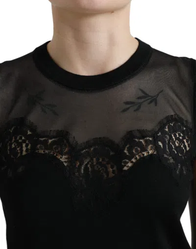 Dolce & Gabbana Black Cashmere Lace Trim Sleeveless Tank Top In Black