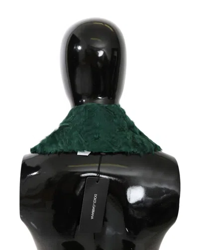 Dolce & Gabbana Green Fur Shoulder Collar Wrap Lambskin Scarf In Green