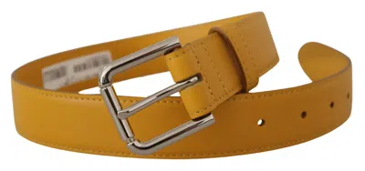 Dolce & Gabbana Yellow Leather Silver Tone Logo Metal Buckle Belt In Yellow