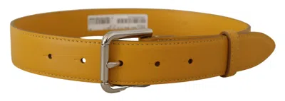 Dolce & Gabbana Yellow Leather Silver Tone Logo Metal Buckle Belt In Yellow