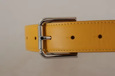 Dolce & Gabbana Yellow Leather Silver Tone Logo Metal Buckle Belt In Yellow