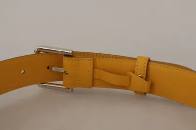 Dolce & Gabbana Yellow Leather Silver Tone Logo Metal Buckle Belt In Yellow
