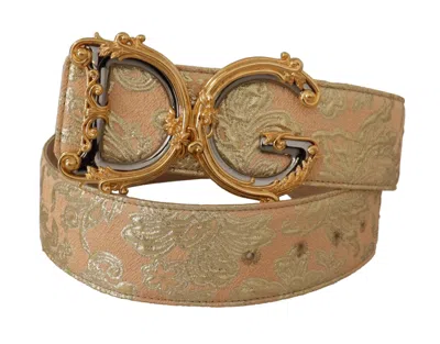 Dolce & Gabbana Gold Wide Waist Jacquard Baroque Dg Logo Buckle Belt In Neutral