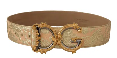 Dolce & Gabbana Gold Wide Waist Jacquard Baroque Dg Logo Buckle Belt In Neutral