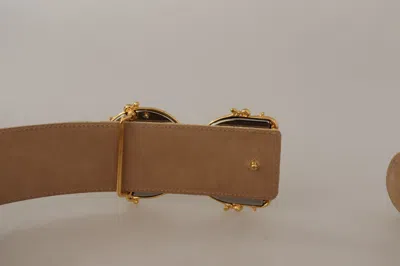 Dolce & Gabbana Gold Wide Waist Jacquard Baroque Dg Logo Buckle Belt In Neutral